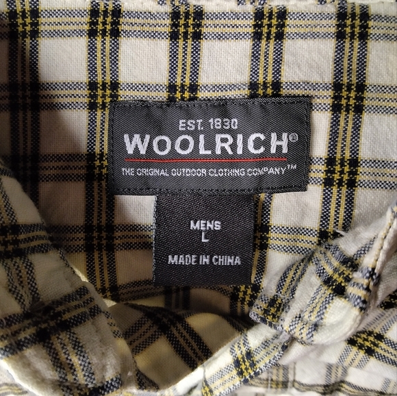 Woolrich Cream Yellow Black Cotton Flannel Windowpane Plaid Button Up Large - Picture 6 of 8